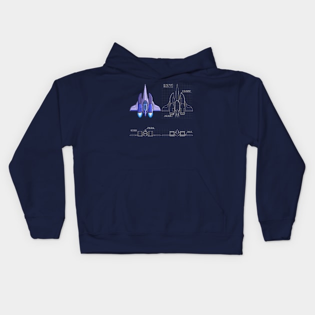 Pixel Art Spaceship Blueprint Kids Hoodie by PixelCarvel